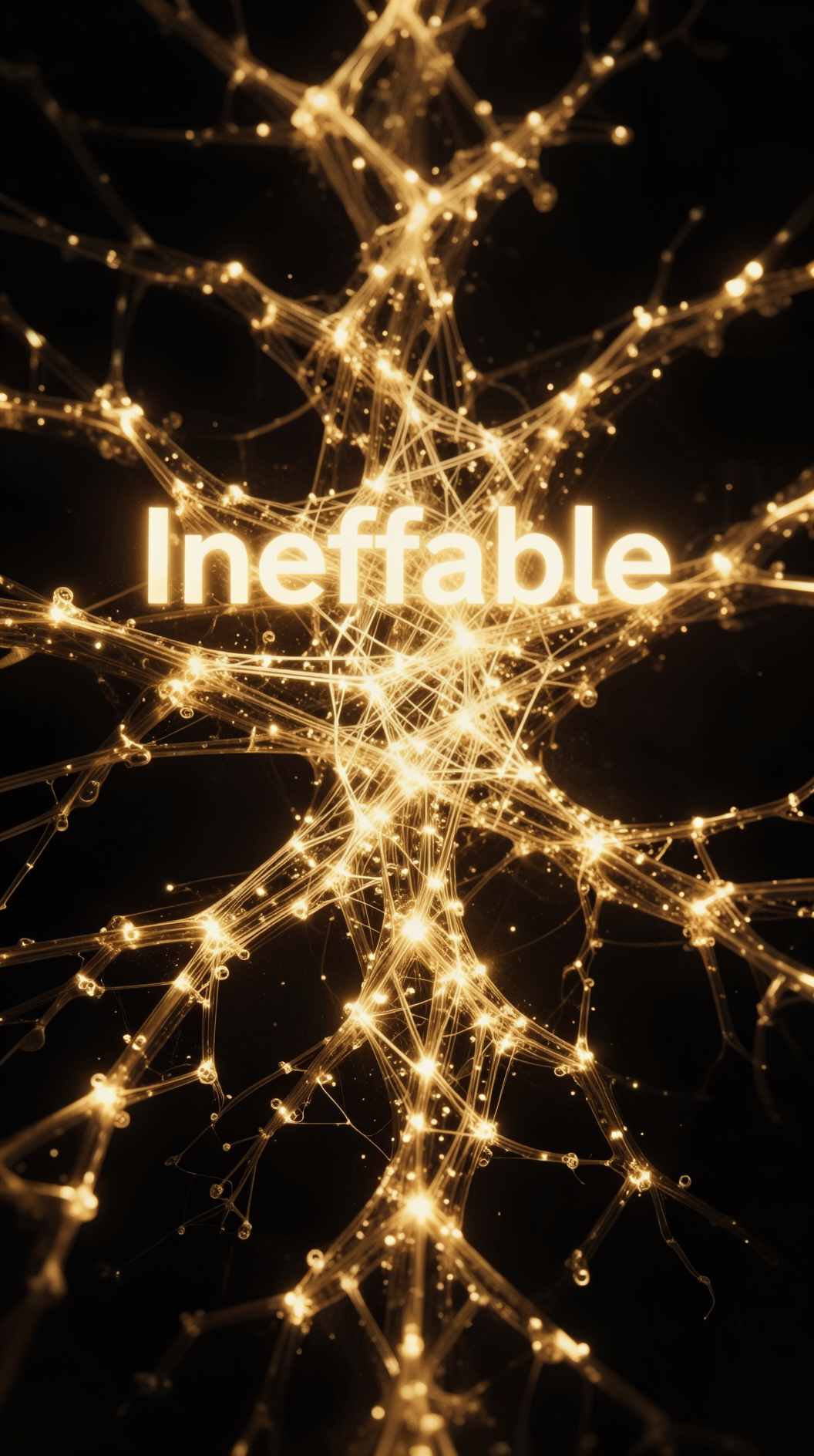 A macro close-up of a cosmic, fractal-like root system made of glowing golden geometry, pulsating in a pitch-black void. There is no organic matter, only the “Ineffable” principle manifesting as pure light and mathematical symmetry. High contrast, sharp focus, surrealist aesthetic, FLUX style.