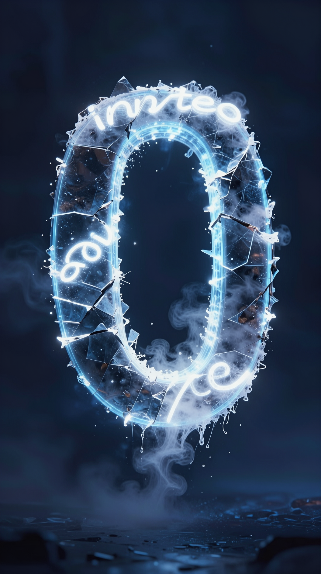 A surrealist, cinematic wide shot of a colossal, glowing mathematical “0” symbol floating in a void. The zero is cracking under its own weight, with shards of “infinite” white light leaking out like pressurized steam. The background is a deep, moody indigo. Hyper-realistic, 8k, ethereal atmosphere, dramatic lighting.